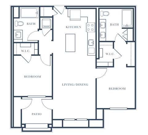 Floor plan for 2 beds, 2 baths, 1120 sqft